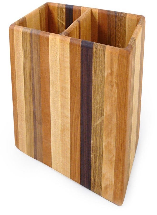 Modern Artisans American Made Mixed Wood Utensil Holder Crock, Double Size - Image 1